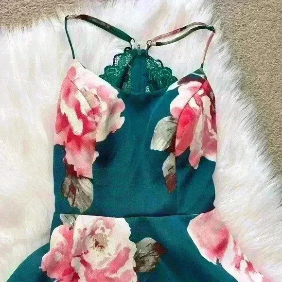 City Triangles Y2K Flare Green & Pink Floral Open Back Mini Dress - Picture 2 of 11
